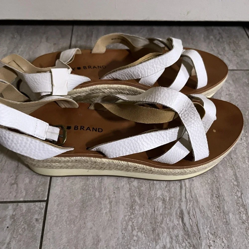Lucky Brand Espadrille Sandals Womens Size 7 White Platform Ankle Tie Shoes